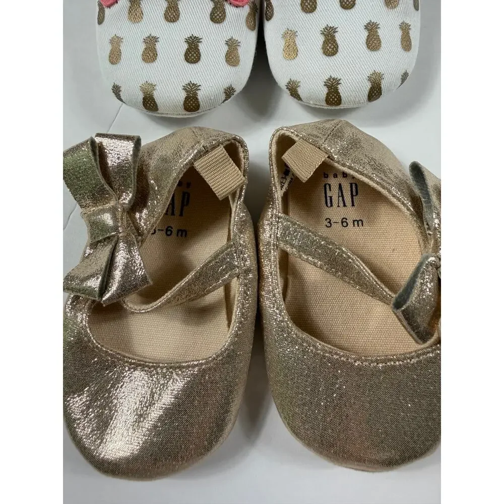 Rosie Pope & Baby Gap Baby Crib Shoes Bundle Pineapple Gold Bow 3-6 months